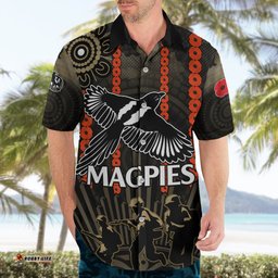 ANZAC Collingwood Football Hawaiian Shirt Proud To Be Magpies Poppy Flowers and Aboriginal Version