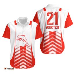 Custom Text And Number Dolphins Rugby Hawaiian Shirt Sporty Simple Style