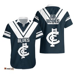 Carlton Football Hawaiian Shirt Go Blues Navy Simple Style