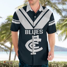 Carlton Football Hawaiian Shirt Go Blues Navy Simple Style