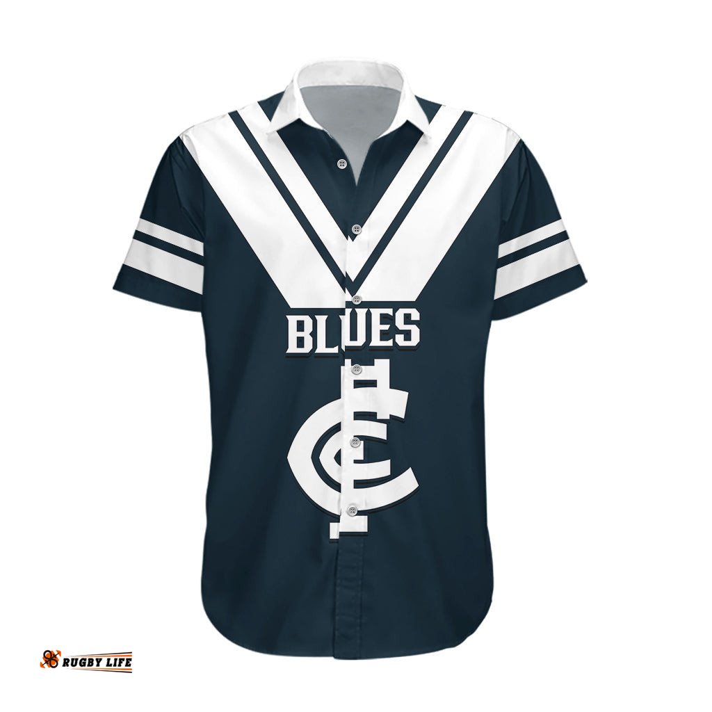 Carlton Football Hawaiian Shirt Go Blues Navy Simple Style