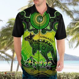 Personalised Australia Aries Kangaroo Zodiac Hawaiian Shirt Auz Astrology Aboriginal Green