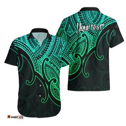 Custom Aotearoa Maori Koru Hawaiian Shirt Polynesian Pacific Tribal Green