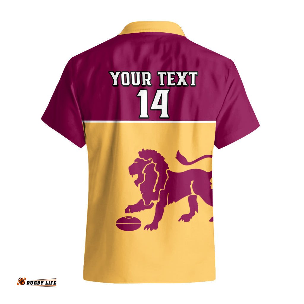 Personalised Brisbane Lions Football Hawaiian Shirt Sporty Gold Version