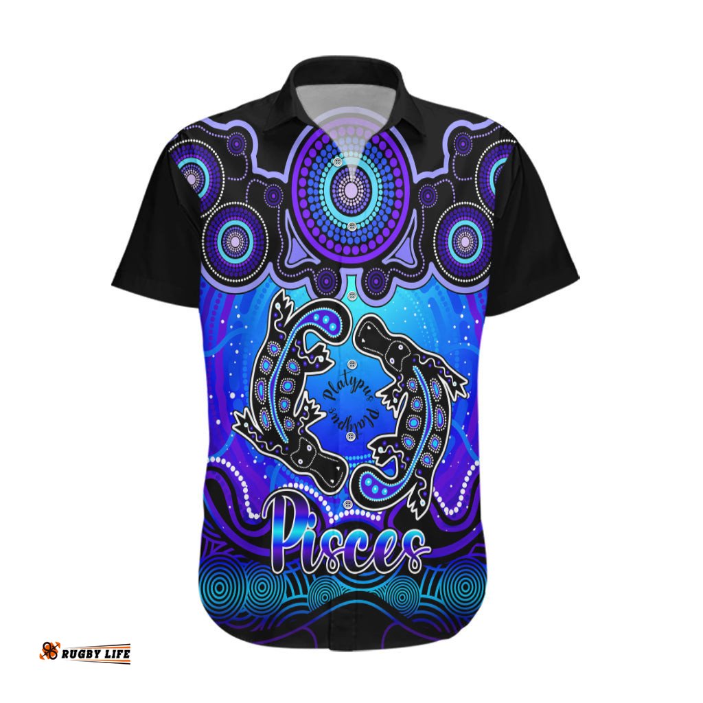 Personalised Australia Pisces Platypus Zodiac Hawaiian Shirt Auz Astrology Aboriginal Blue
