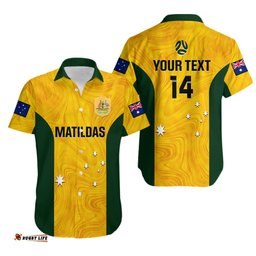 Personalised Australia Soccer Hawaiian Shirt Gold Matildas World Cup Go Champions