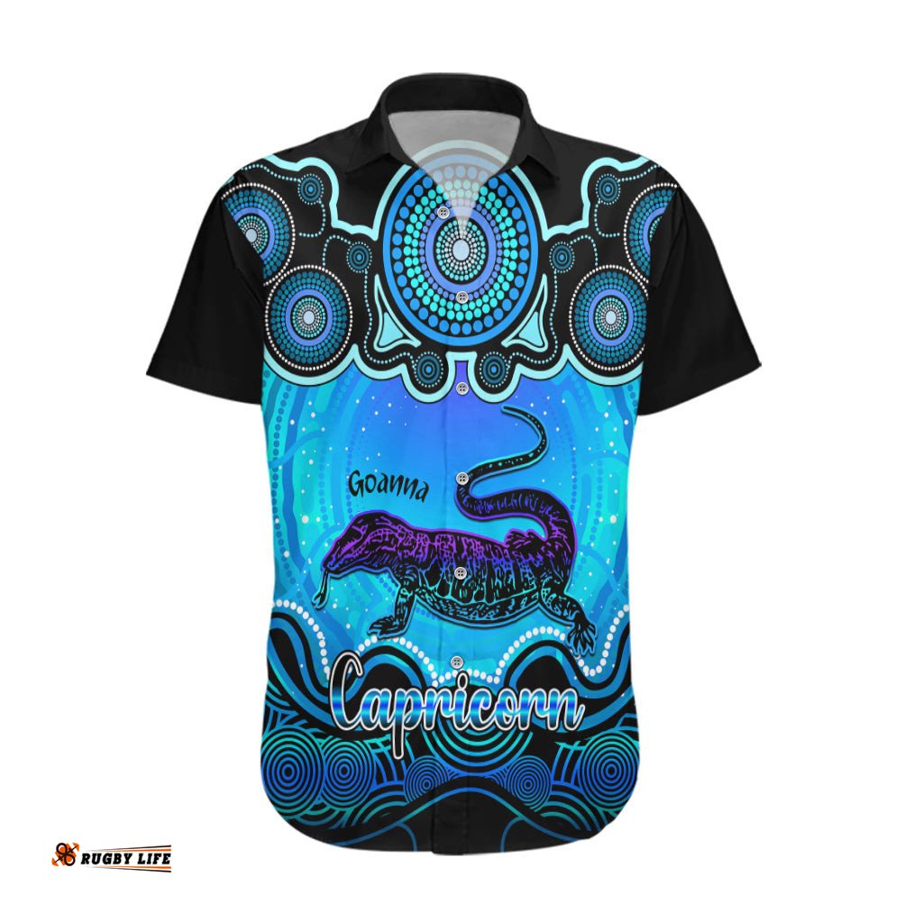 Personalised Australia Capricorn Goanna Zodiac Hawaiian Shirt Auz Astrology Aboriginal Aqua