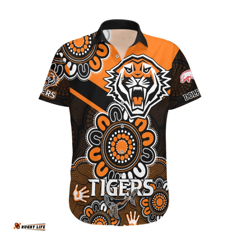 NRL Wests Tigers Combine Dolphins Rugby Hawaiian Shirt Aboriginal Vibe