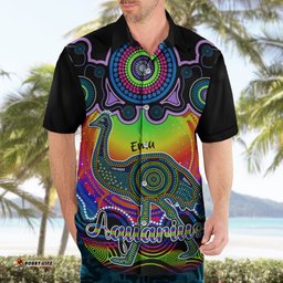Personalised Australia Aquarius Emu Zodiac Hawaiian Shirt Auz Astrology Aboriginal Rainbow