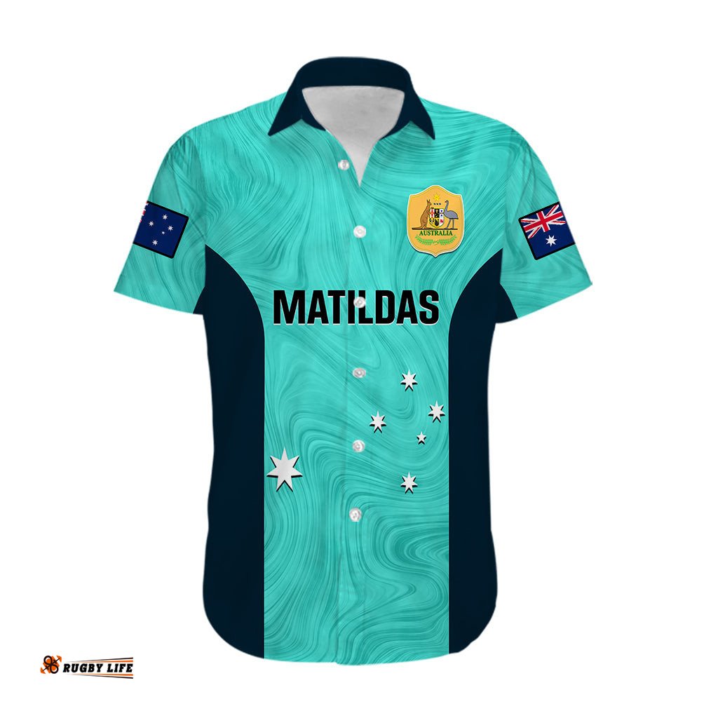 Australia Soccer Hawaiian Shirt Turquoise Matildas World Cup Go Champions