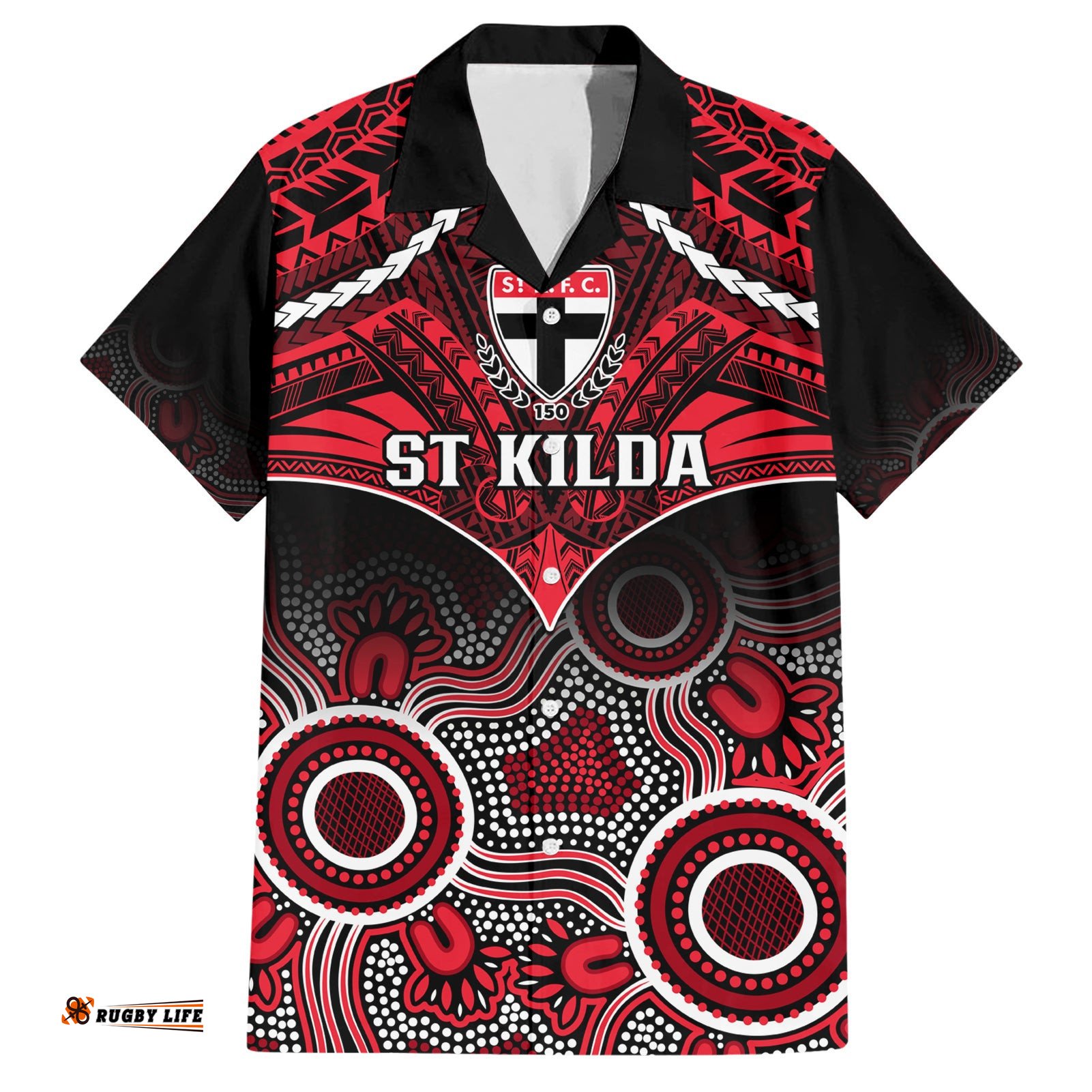 Personalised St Kilda Football Hawaiian Shirt Saints Aboriginal Mix Polynesian Pattern