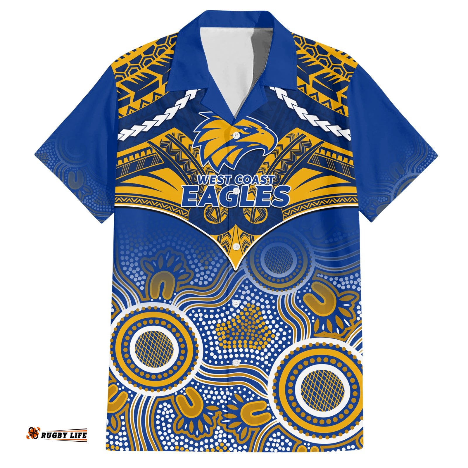 Personalised West Coast Football Hawaiian Shirt Eagles Aboriginal Mix Polynesian Pattern