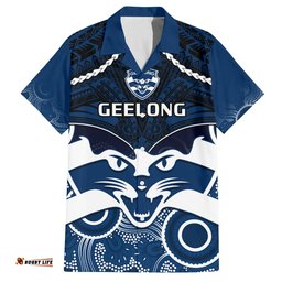 Personalised Geelong Football Hawaiian Shirt Go Cats Aboriginal Mix Polynesian Pattern