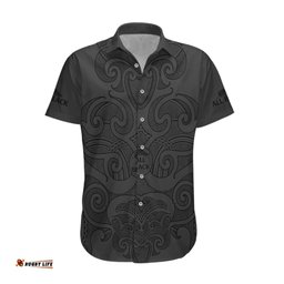 New Zealand Rugby Hawaiian Shirt All Black Fern with Maori Tribal Pattern