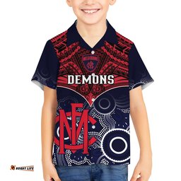Personalised Melbourne Football Hawaiian Shirt Go Demons Aboriginal Mix Polynesian Pattern