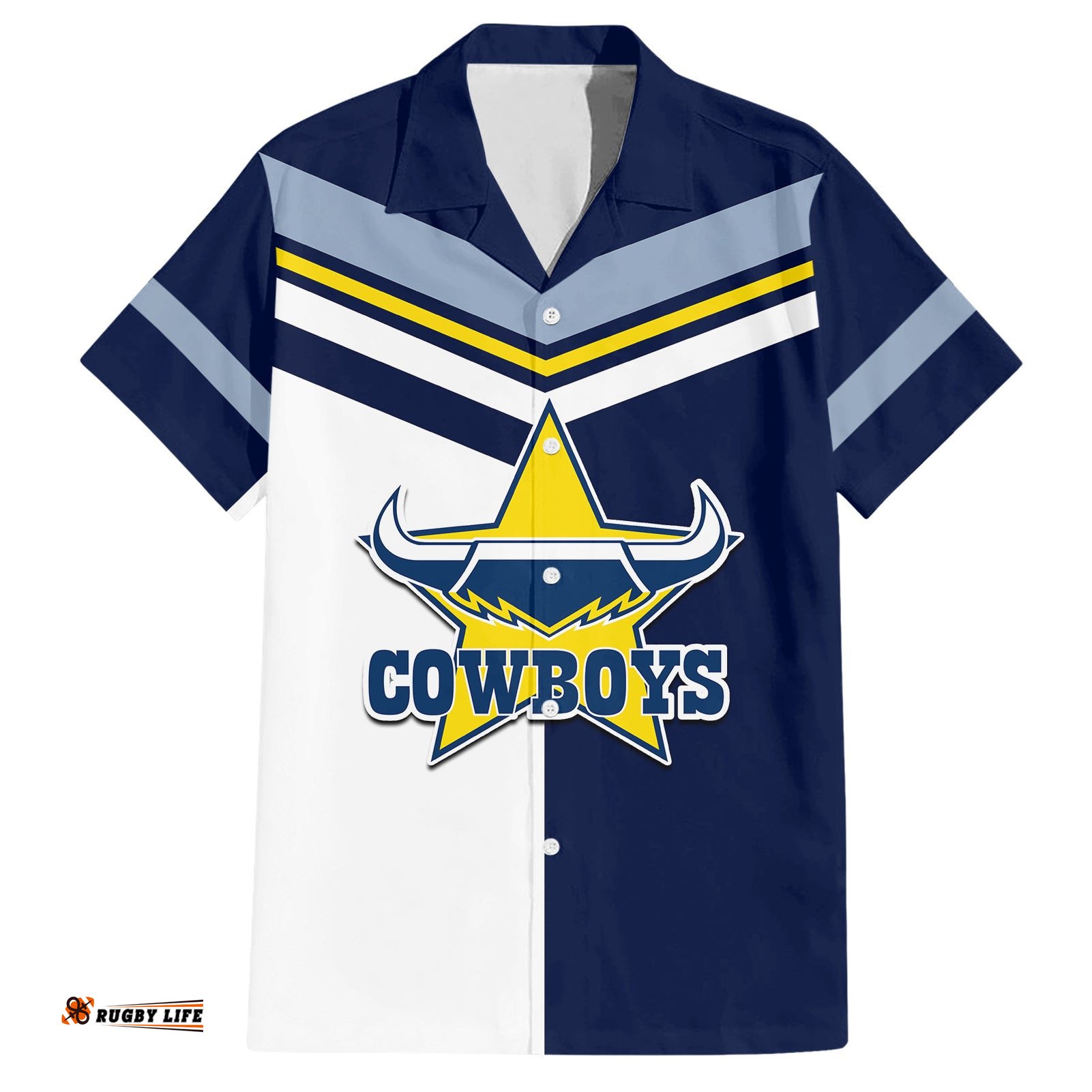 Custom Text And Number NRL Cowboys Hawaiian Shirt Mix Jersey
