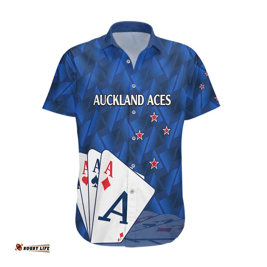 Custom Text And Number New Zealand Cricket Hawaiian Shirt Auckland Aces Sporty Style