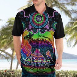 Personalised Australia Aries Kangaroo Zodiac Hawaiian Shirt Auz Astrology Aboriginal Rainbow