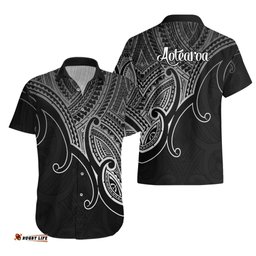 Aotearoa Maori Koru Hawaiian Shirt Polynesian Pacific Tribal Black
