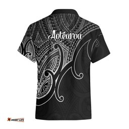 Aotearoa Maori Koru Hawaiian Shirt Polynesian Pacific Tribal Black