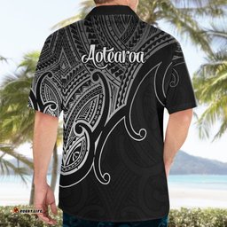 Aotearoa Maori Koru Hawaiian Shirt Polynesian Pacific Tribal Black