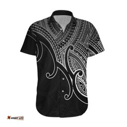 Aotearoa Maori Koru Hawaiian Shirt Polynesian Pacific Tribal Black