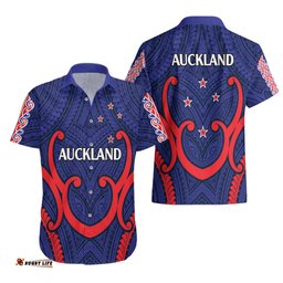 New Zealand Auckland Cricket Hawaiian Shirt Polynesian with Maori Koru