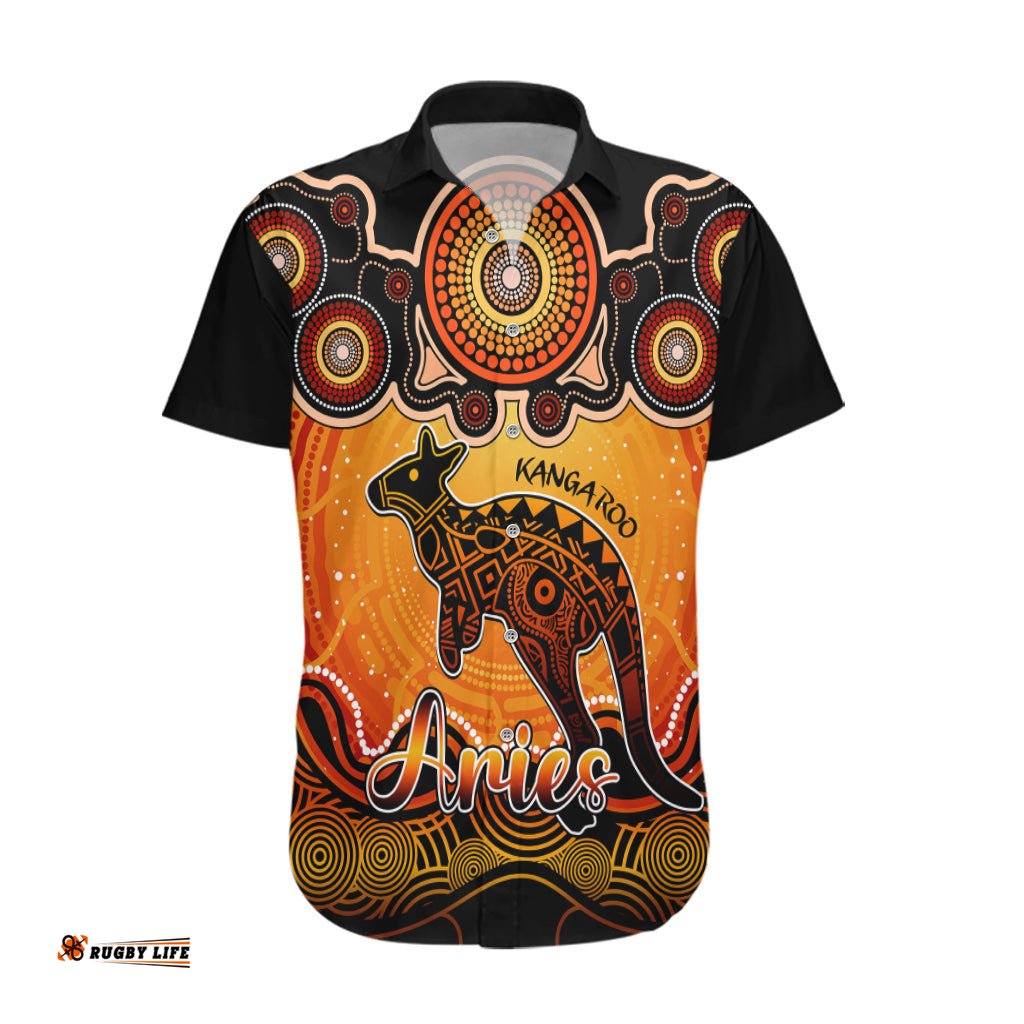 Personalised Australia Aries Kangaroo Zodiac Hawaiian Shirt Auz Astrology Aboriginal Red