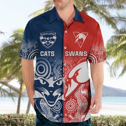 Swans And Cats Football Hawaiian Shirt Sydney Mix Geelong Indigenous