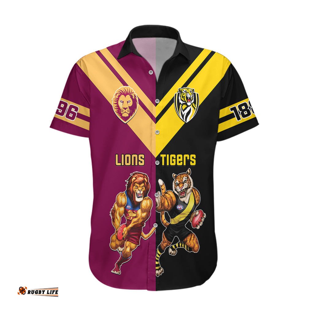 Personalised Richmond And Brisbane Lions Football Hawaiian Shirt Sporty Version