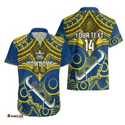 Personalised Cowboys Rugby Hawaiian Shirt Aboriginal Mix Polynesian Pattern