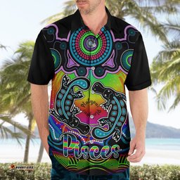 Personalised Australia Pisces Platypus Zodiac Hawaiian Shirt Auz Astrology Aboriginal Rainbow