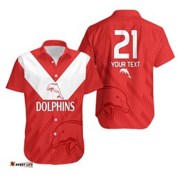 Custom Text And Number NRL Dolphins Rugby Hawaiian Shirt Simple Red Style