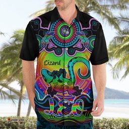 Personalised Australia Leo Lizard Zodiac Hawaiian Shirt Auz Astrology Aboriginal Rainbow