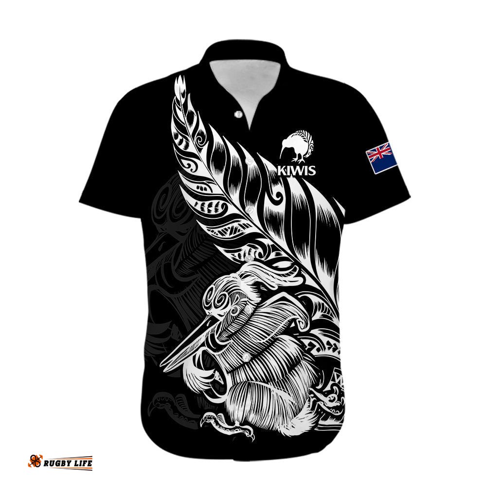 Custom Text And Number New Zealand Kiwi Rugby Hawaiian Shirt