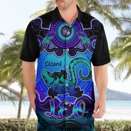 Personalised Australia Leo Lizard Zodiac Hawaiian Shirt Auz Astrology Aboriginal Blue