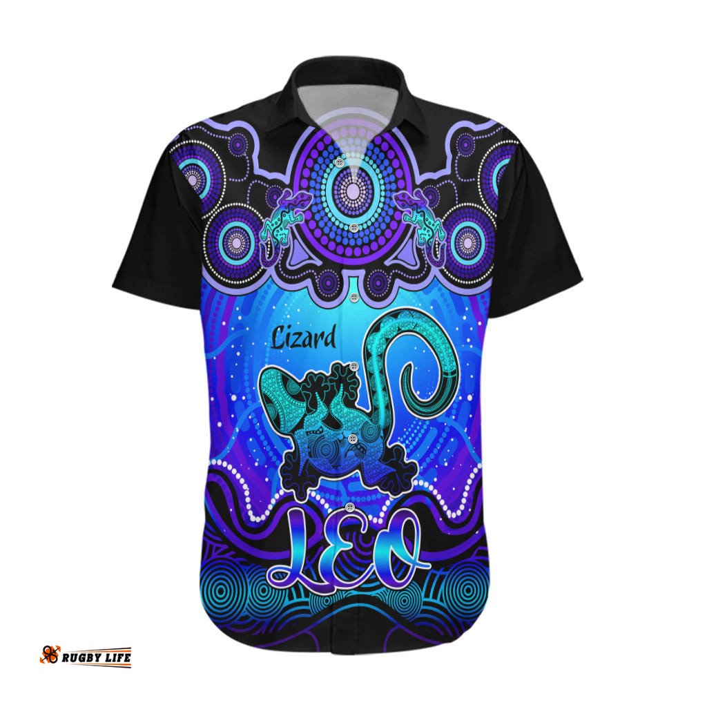 Personalised Australia Leo Lizard Zodiac Hawaiian Shirt Auz Astrology Aboriginal Blue