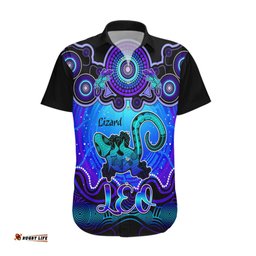 Personalised Australia Leo Lizard Zodiac Hawaiian Shirt Auz Astrology Aboriginal Blue