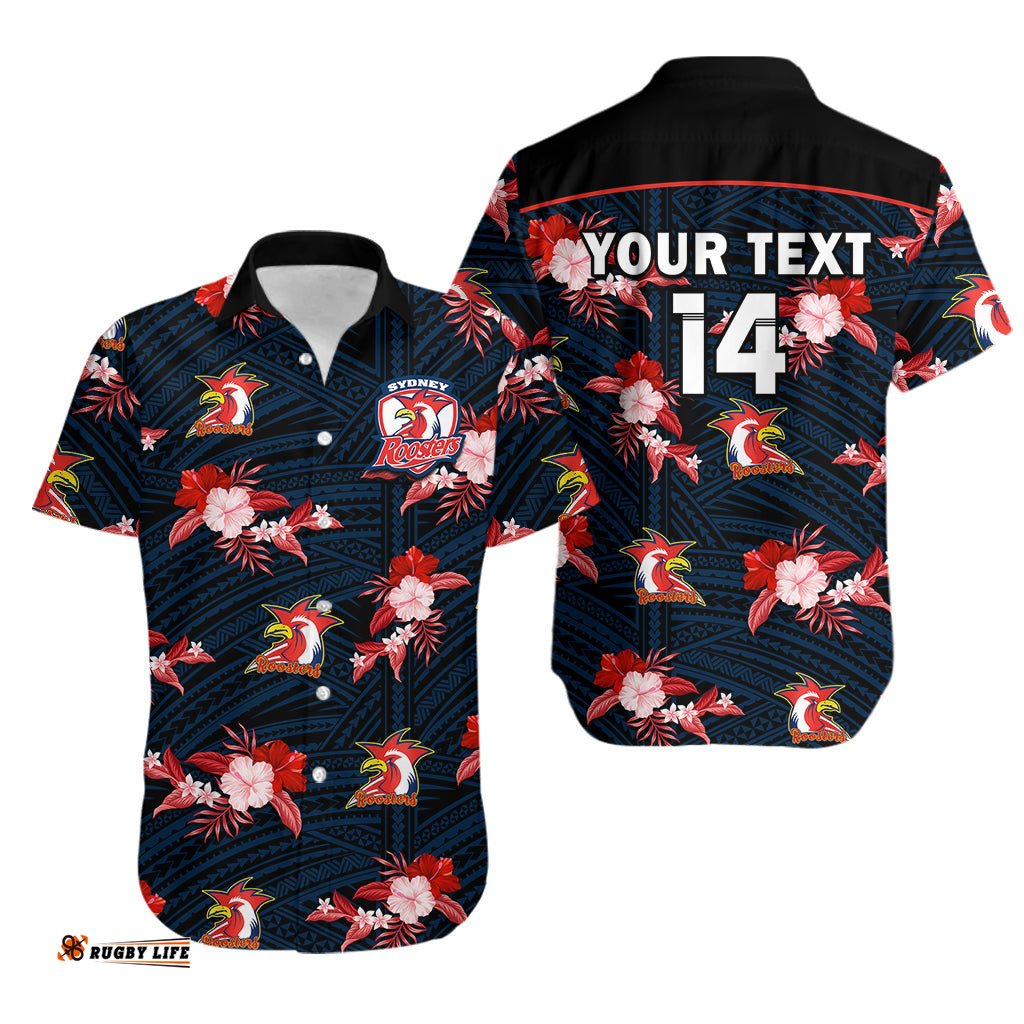 Custom Text And Number Roosters Rugby Hawaiian Shirt Polynesian Tribal Mix Tropical Hawaiian Style