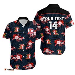 Custom Text And Number Roosters Rugby Hawaiian Shirt Polynesian Tribal Mix Tropical Hawaiian Style