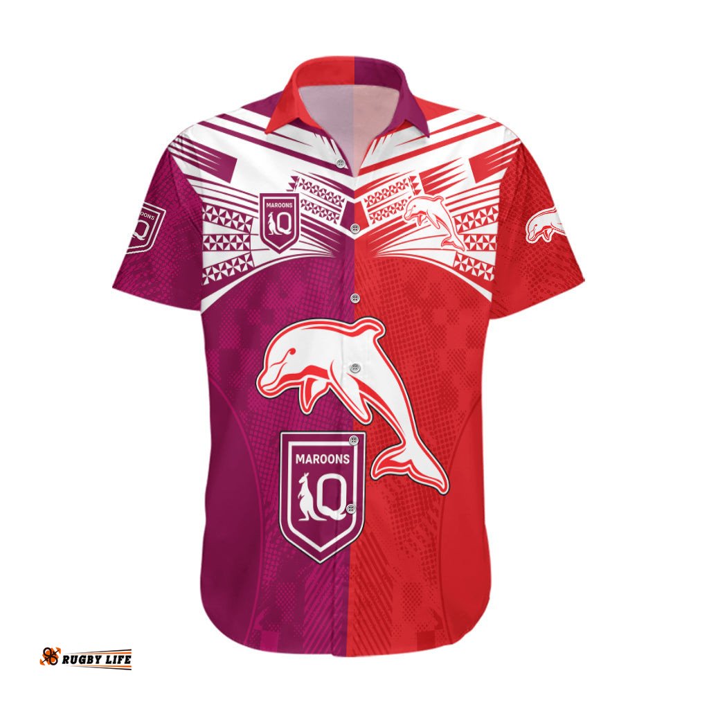 Custom Text And Number NRL Dolphins Combine Queensland Origin Hawaiian Shirt Sporty Style