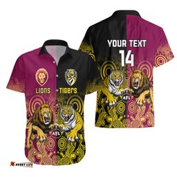 Personalised Richmond And Brisbane Lions Football Hawaiian Shirt Indigenous Art Version