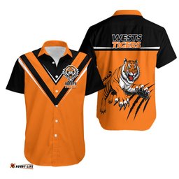 Wests Tigers Rugby Hawaiian Shirt Orange Simple Style