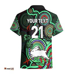 Custom Text And Number NAIDOC Rabbitohs Rugby Hawaiian Shirt The Bunnies Indigenous Tribal