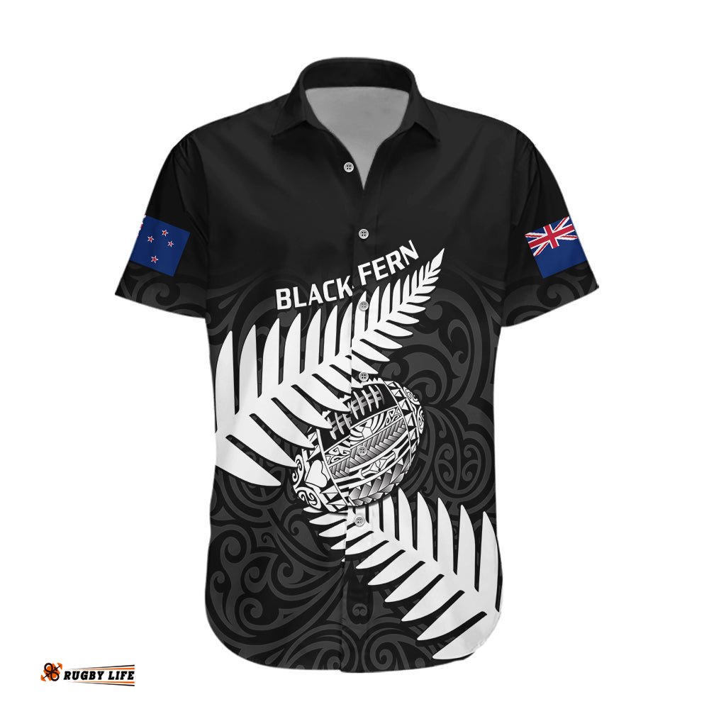 Aotearoa Rugby Hawaiian Shirt Go Black Fern Pacific NZ Maori
