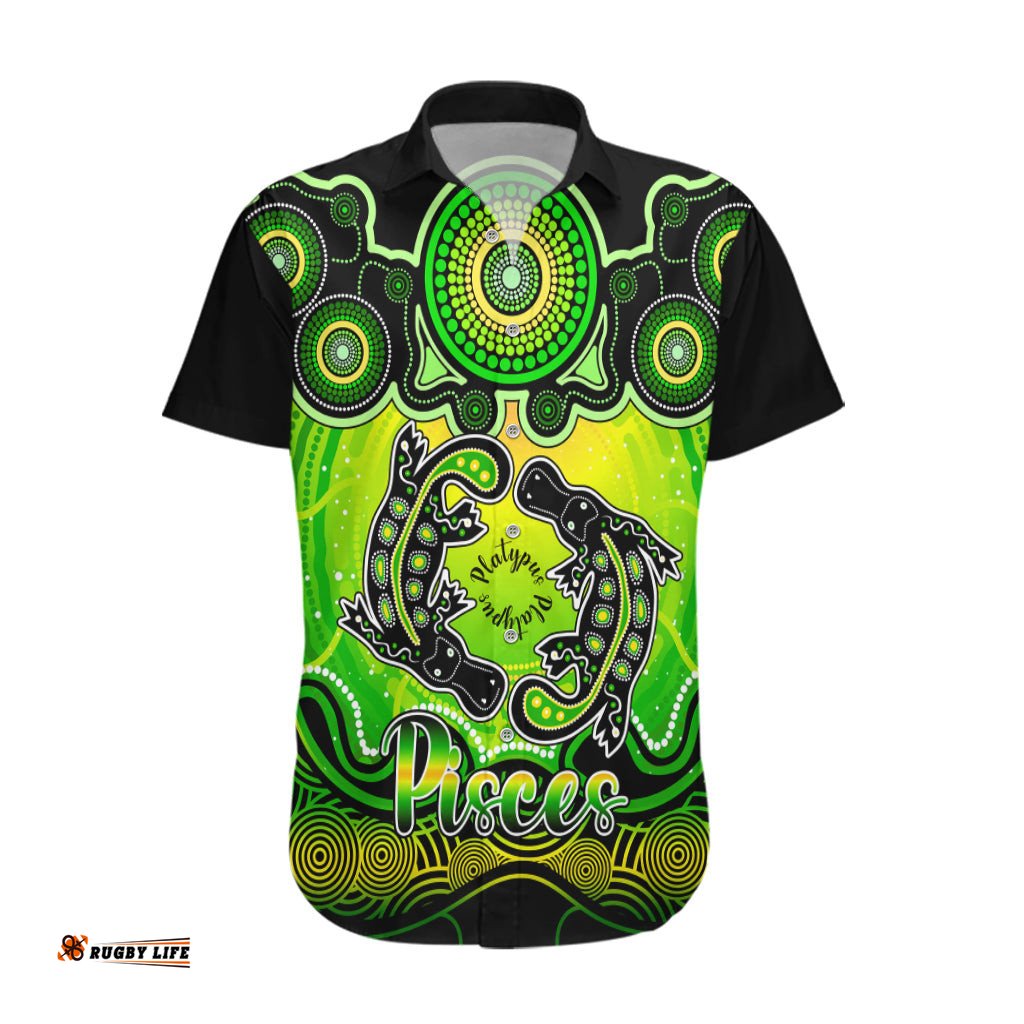 Personalised Australia Pisces Platypus Zodiac Hawaiian Shirt Auz Astrology Aboriginal Green