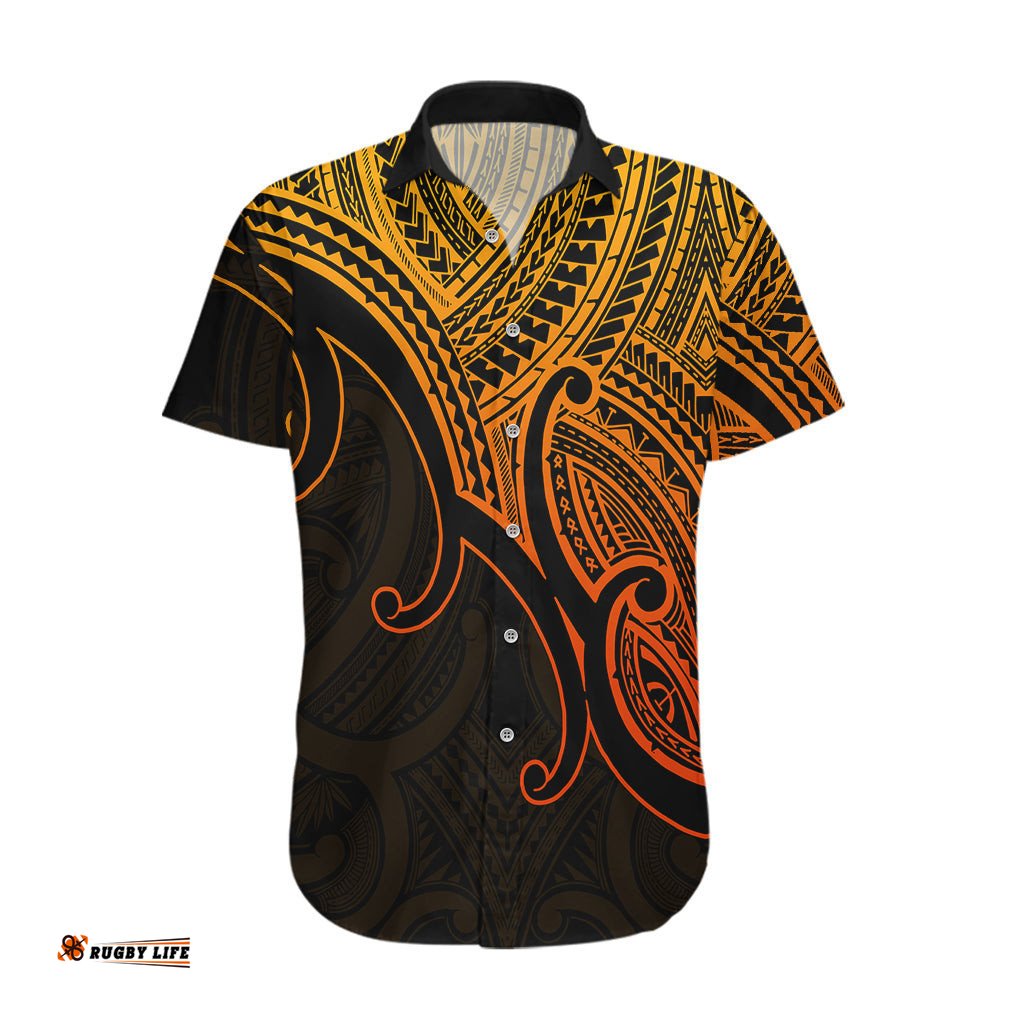 Custom Aotearoa Maori Koru Hawaiian Shirt Polynesian Pacific Tribal Gold