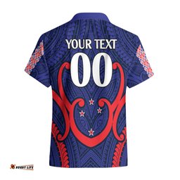 Custom Text And Number New Zealand Auckland Cricket Hawaiian Shirt Polynesian with Maori Koru