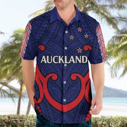 Custom Text And Number New Zealand Auckland Cricket Hawaiian Shirt Polynesian with Maori Koru