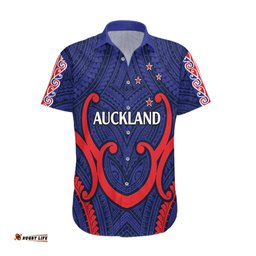 Custom Text And Number New Zealand Auckland Cricket Hawaiian Shirt Polynesian with Maori Koru